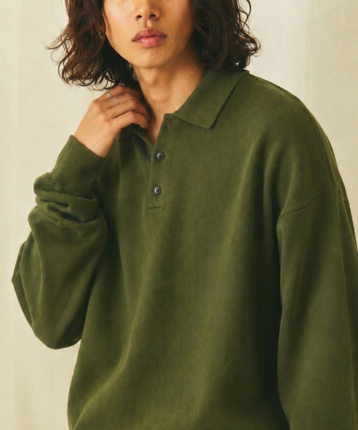 Relax Fit リラックスフィット スウェットライク ポロカラーニット【限定展開】