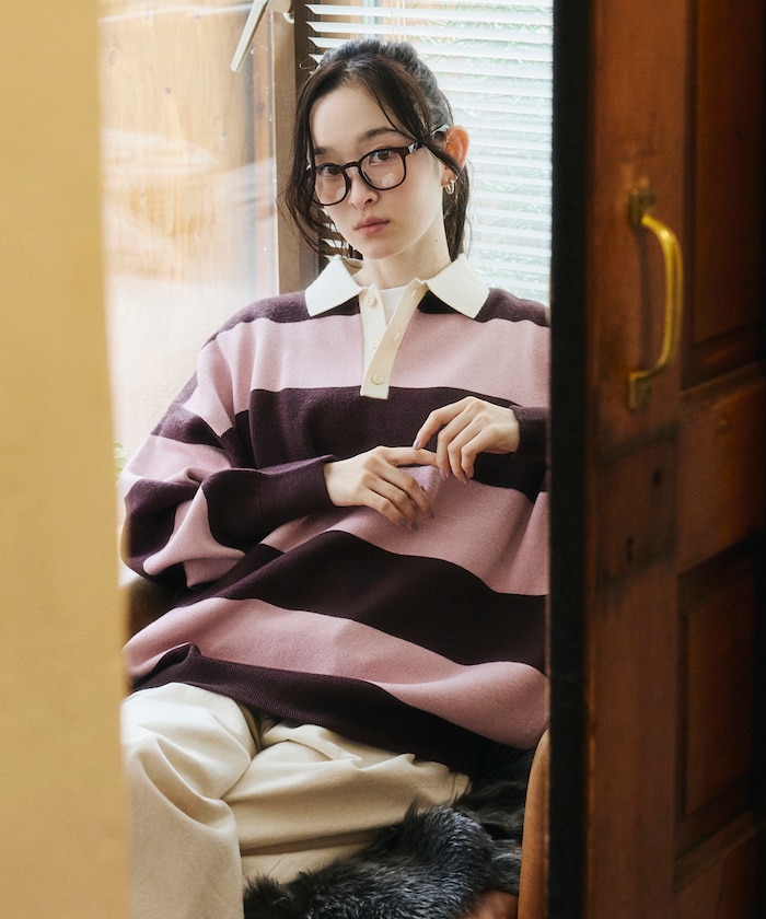 リラックスフィット ボーダー ニット ラガーシャツ 【限定展開】