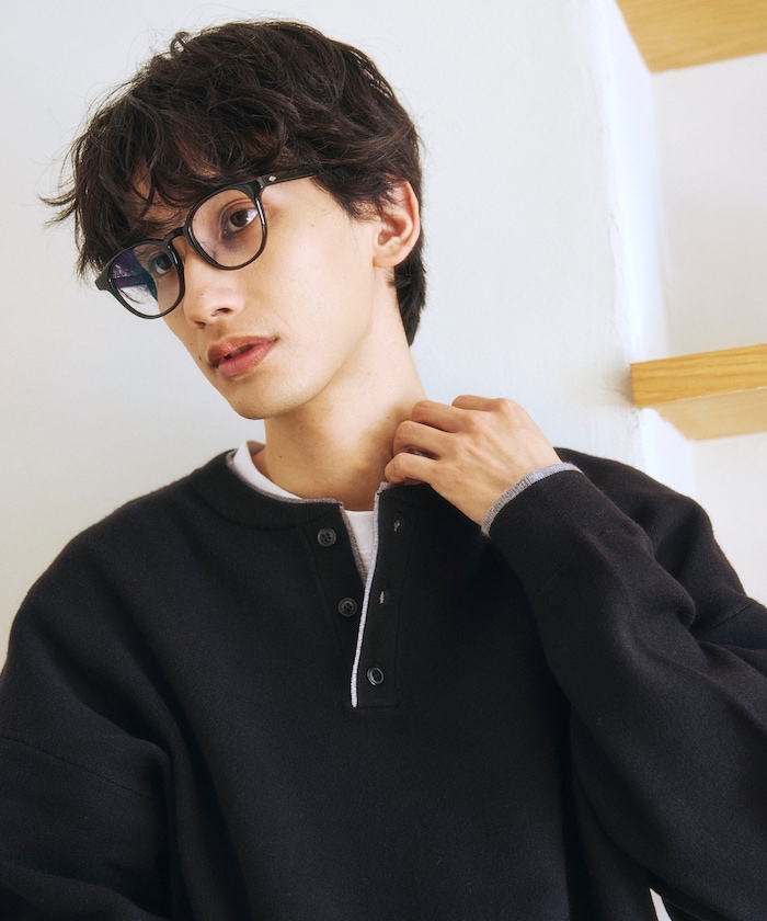 フェイクレイヤード 配色 ヘンリーネック ニット 【限定展開】