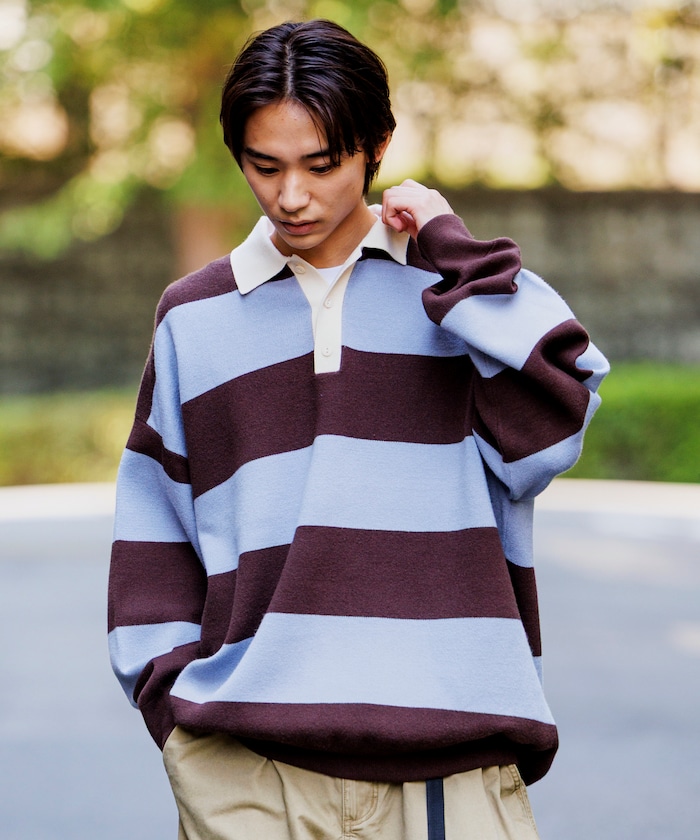 ビッグシルエット ボーダー ニット ラガーシャツ 【限定展開】