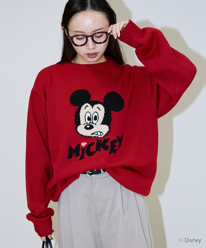 Disney / ディズニー / ミッキーマウス リラックスフィット ジャガード クルーネック ニット / MICKY FACE 【限定展開】