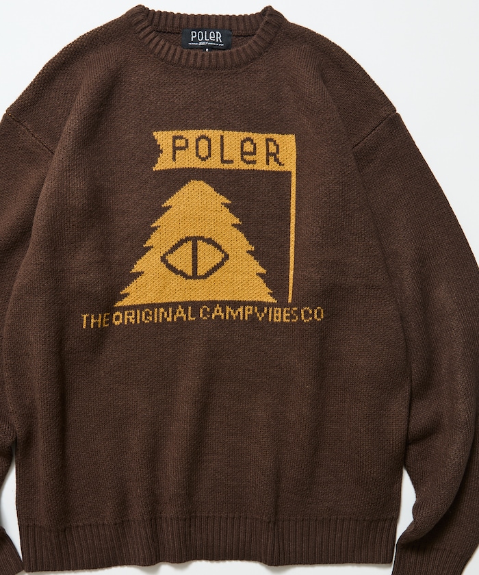 POLeR×FREAK'S STORE 別注 リラックスフィット ロゴデザイン ジャガード クルーネック ニット 【限定展開】