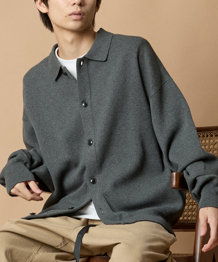 Relax Fit スウェットライク ポロカラー カーディガン 【限定展開】