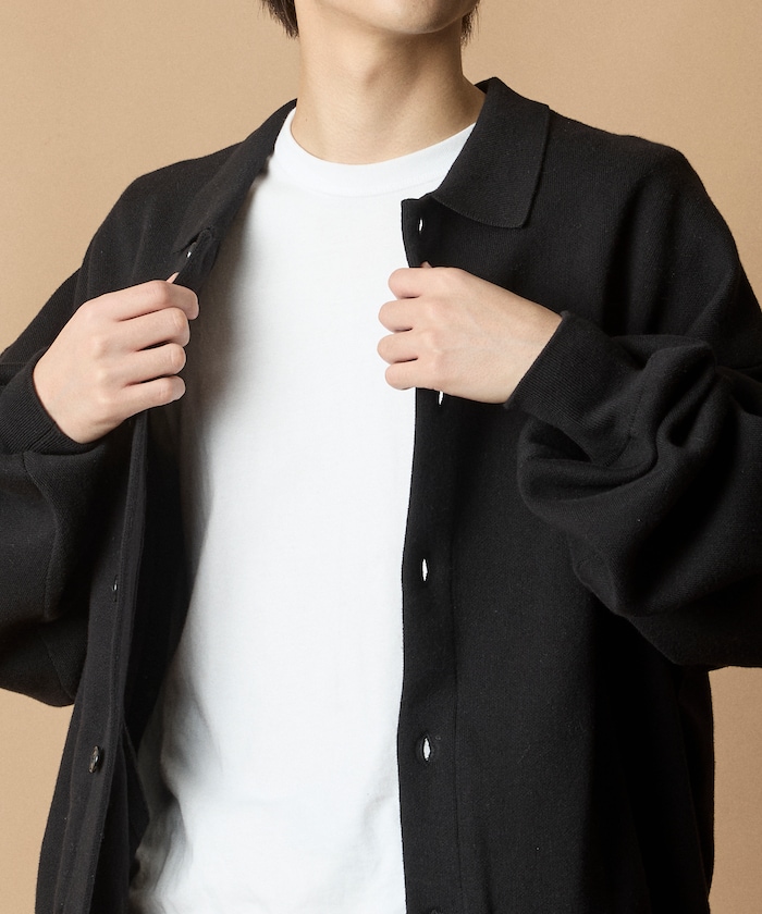 Americana FREAKS STORE スウェット カーディガン 黒 FREAK'S STORE/Relax Fit スウェットライク ポロカラー