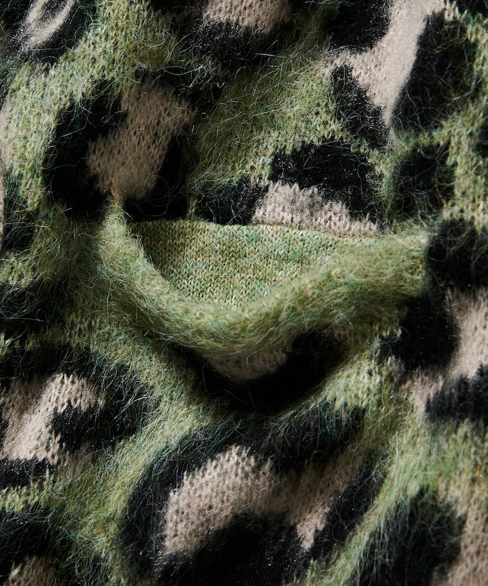 豹紋V領針織開襟衫