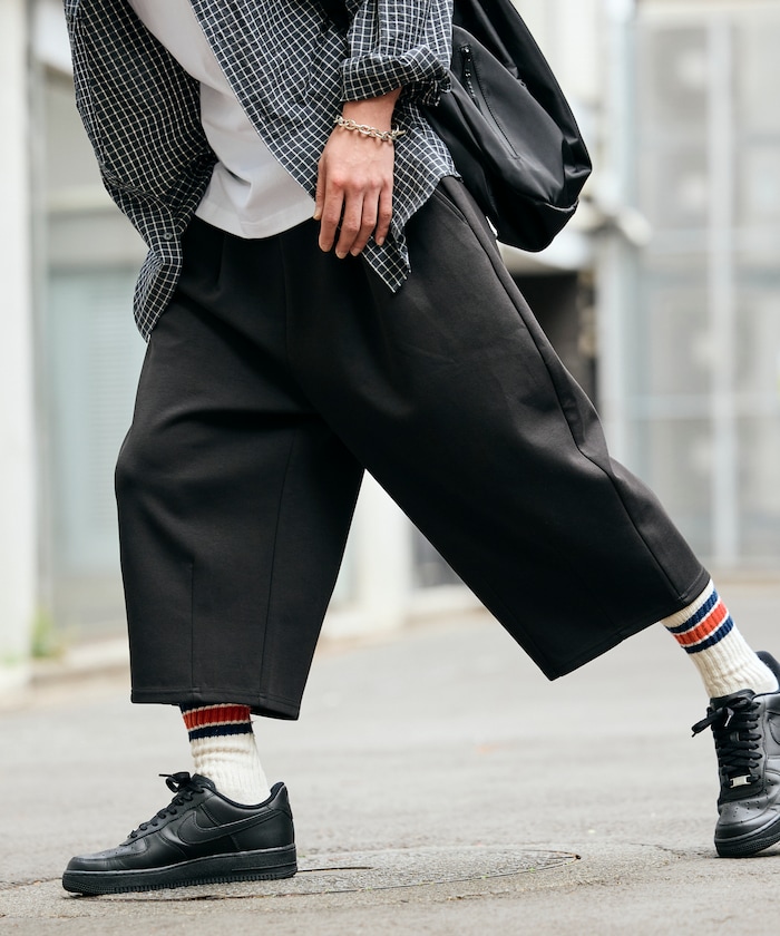 限定展開 ワイドシルエット クールタッチ クォーターレングス スウェットパンツ 接触冷感