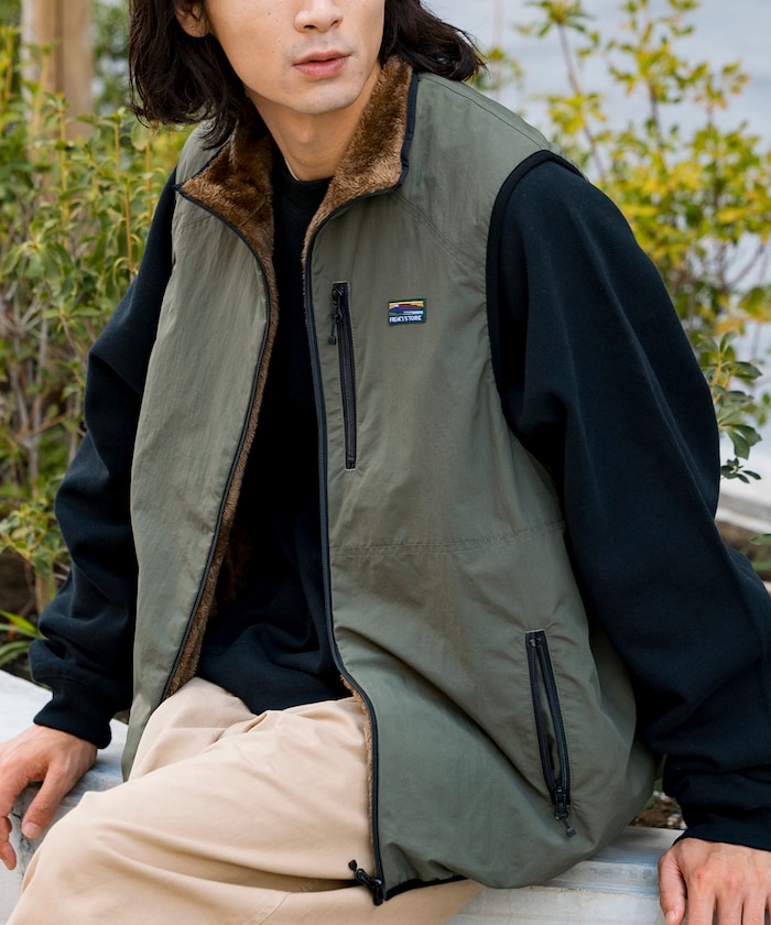 リラックスフィット ナイロン フリース リバーシブル ジップアップベスト 【限定展開】