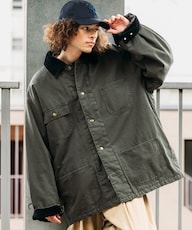 ビッグシルエット コーデュロイ切り替え ダックカバーオール 