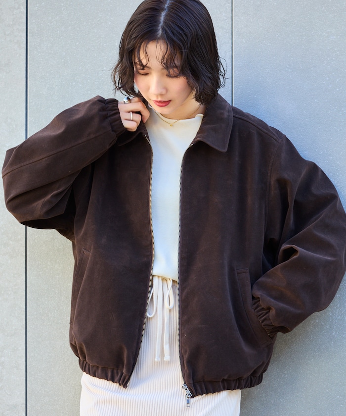 リラックスフィット ベロアレザレット ジップアップ ショートブルゾン 【限定展開】