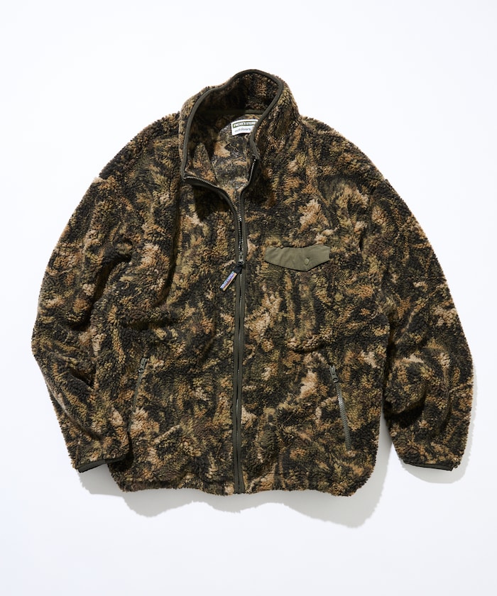 ビッグシルエット 総柄 ボアフリースジャケット スタンドカラー レオパード カモフラ柄 【限定展開】