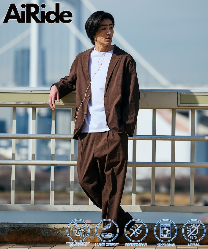 AiRide/エアライド リラックスフィット シアサッカー セットアップ/テーラードジャケット/ワイドスラックス/吸水速乾/UVカット 【限定展開】