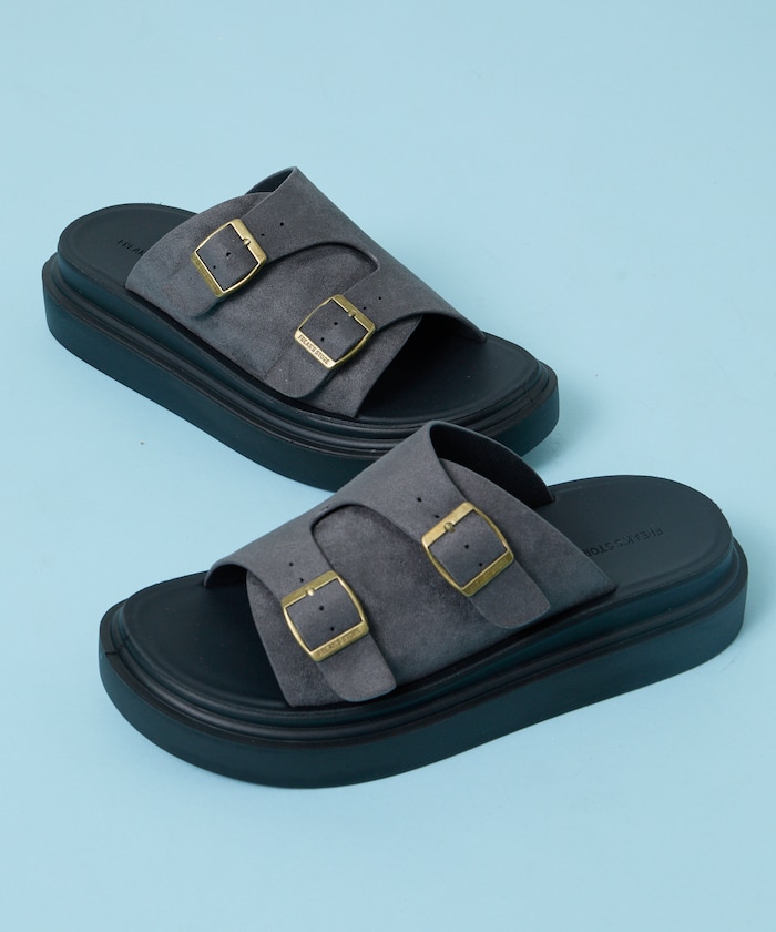 ダブルモンクストラップ レザレット スライドサンダル / プラットフォームソール [23~28cm] 【限定展開】