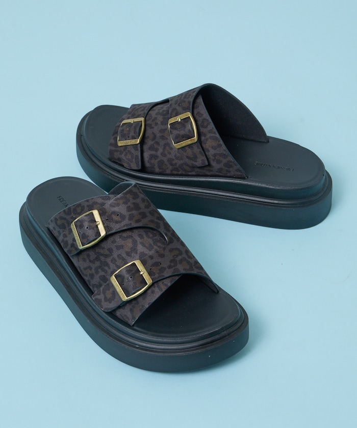 ダブルモンクストラップ レザレット スライドサンダル / プラットフォームソール [23~28cm] 【限定展開】