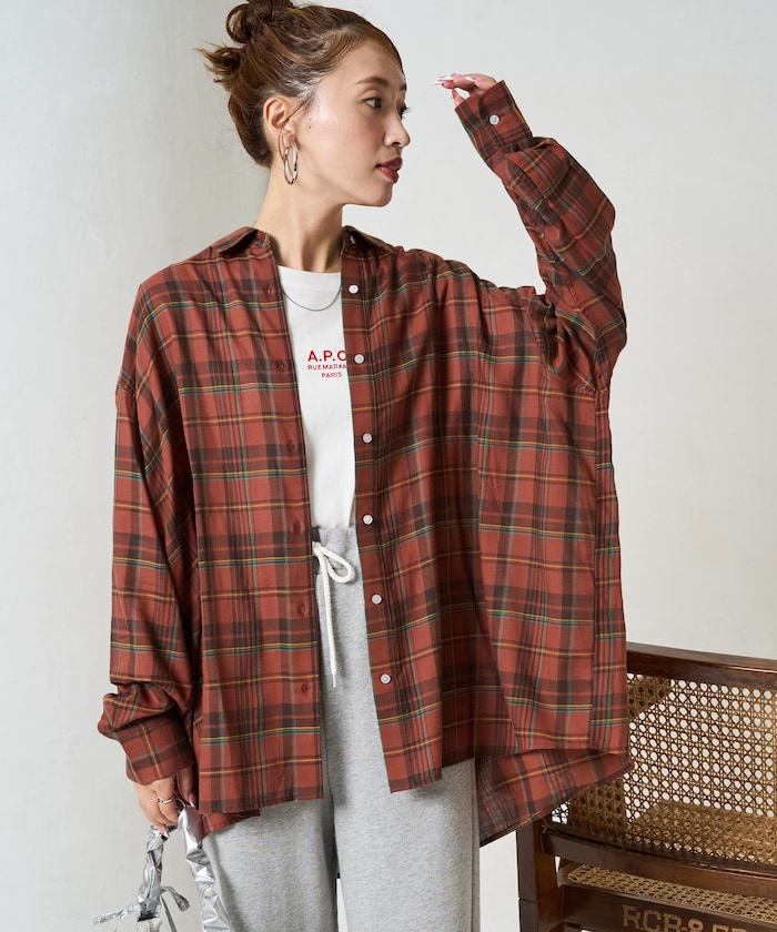 ビックシルエット チェック ボリューム シャツ【限定展開】