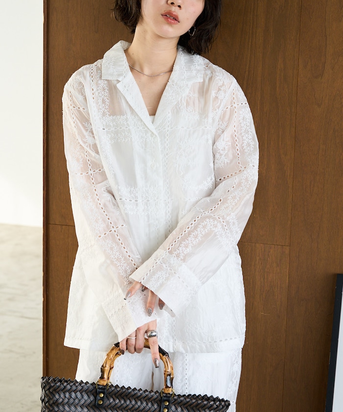 パッチワーク風総刺繍シャツジャケット(セットアップ対応)【限定展開】