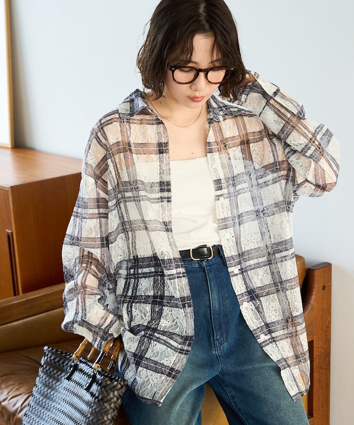 レースチェックプリントオーバーシャツ(セットアップ対応)【限定展開】