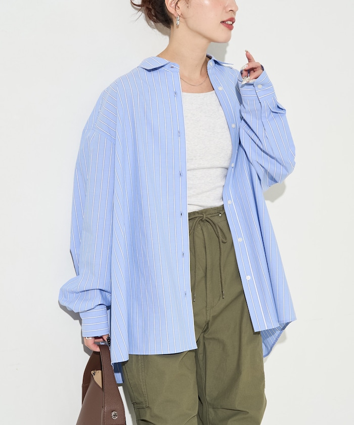 ビッグシルエットブロードロングスリーブ襟付きシャツ【限定展開】