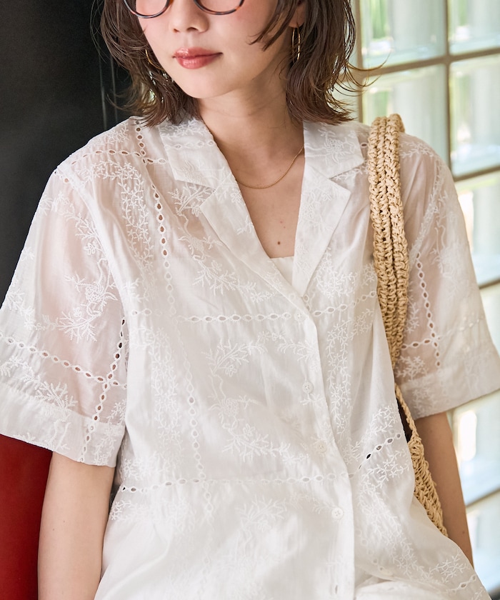 パッチワーク 刺繍 半袖 ボタンシャツ【限定展開】