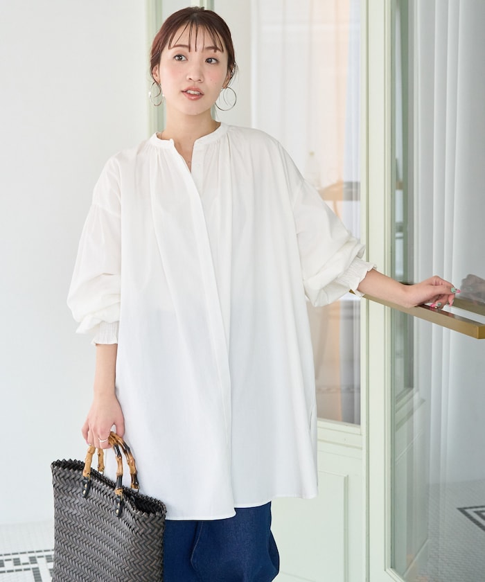 インドコットンツイルシャーリングパフスリーブブラウス【限定展開】