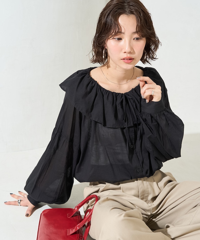 インドフリルカラーロングスリーブブラウス【限定展開】