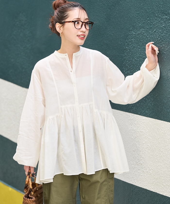 シアーボイルフロントボタンギャザーブラウス【限定展開】