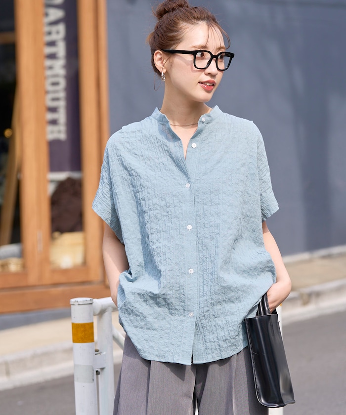 ナチュラル ポコポコ フレンチ スリーブ ブラウス【限定展開】