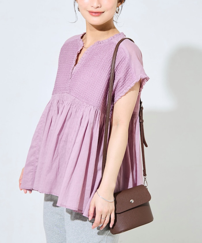 ダイヤ 刺繍 フリル ノースリーブ ブラウス【限定展開】