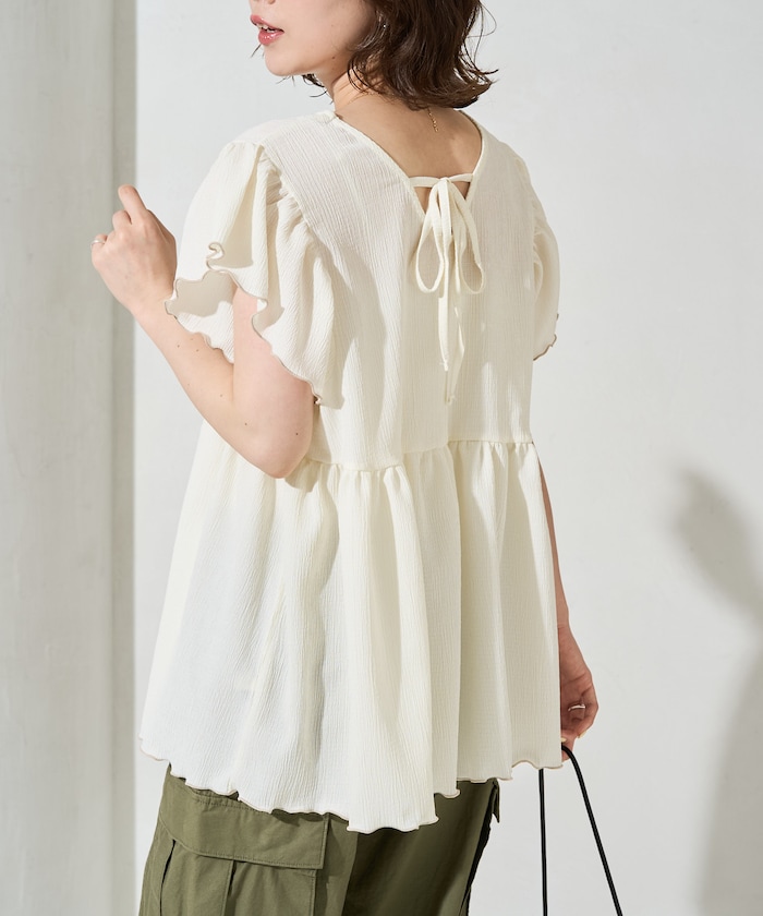 配色 メロー バック リボン ギャザー 楊柳 トップス(前後2way)【限定展開】
