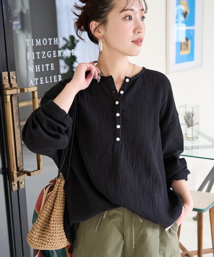 インドダブルガーゼヘンリーボタンロングスリーブ【限定展開】