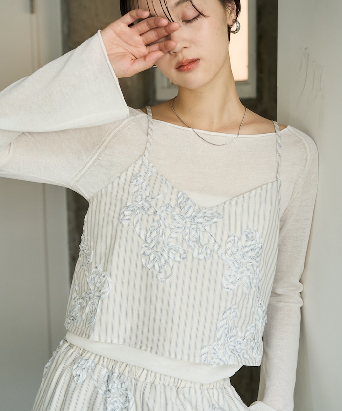 ストライプ コード 刺繍 キャミ ビスチェ【限定展開】