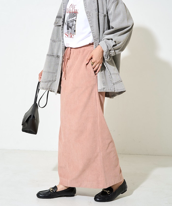 ✨美品✨45R✨コーデュロイ✨イージースカート✨KHAKI FREAK'S STORE/カット コーデュロイ スリット イージー スカート