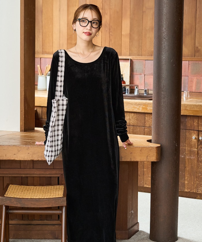 ベロア バレエネック ロング ワンピース【限定展開】