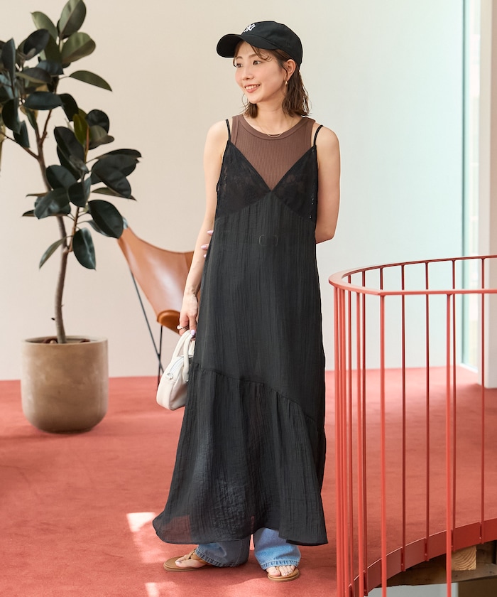 シアー レース 切替 キャミ ワンピース【限定展開】