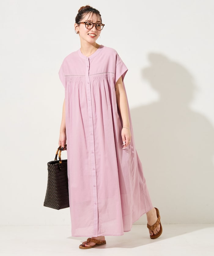 インドボイル ハシゴレース ボタン ノースリーブ ワンピース【限定展開】