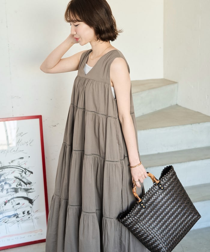 インド ティアード ハシゴレース ノースリーブ ワンピース【限定展開】