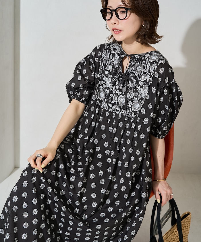 インド 花柄 フロント 切り替え ワンピース【限定展開】