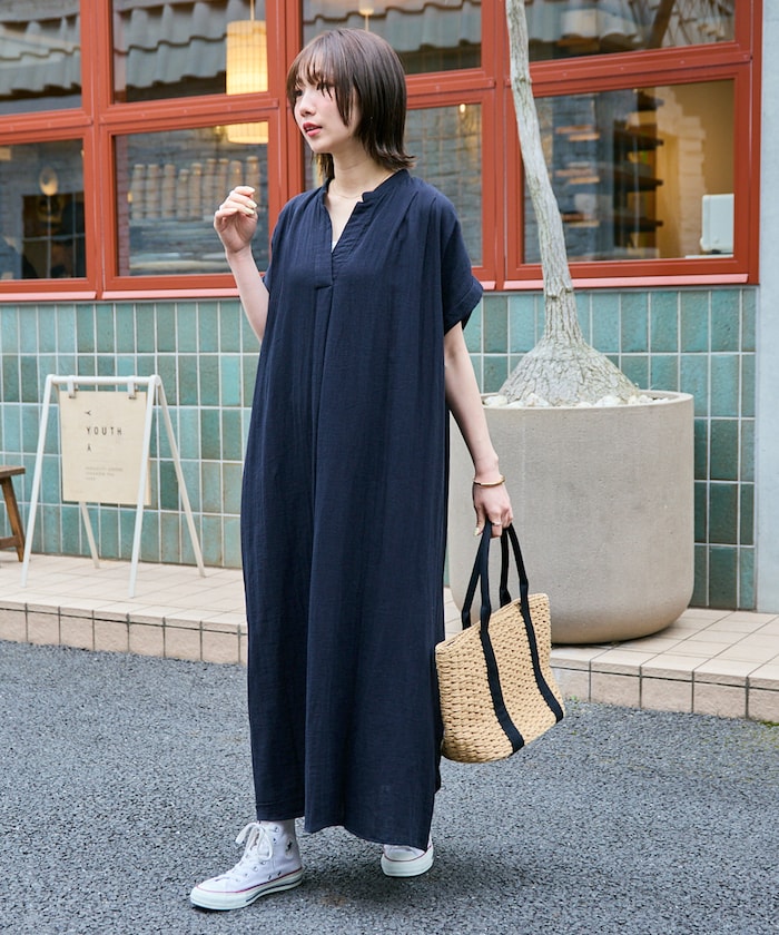 インド ダブルガーゼ スキッパー フレンチスリーブ ワンピース【限定展開】