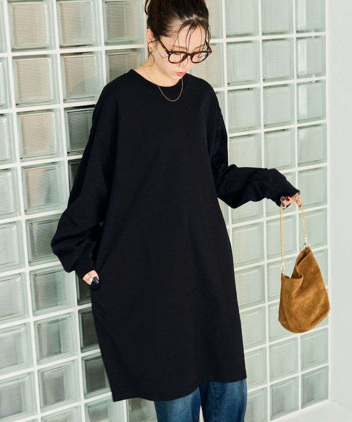 ビッグシルエット ロング スリーブ Tシャツ ミニ ワンピース【限定展開】