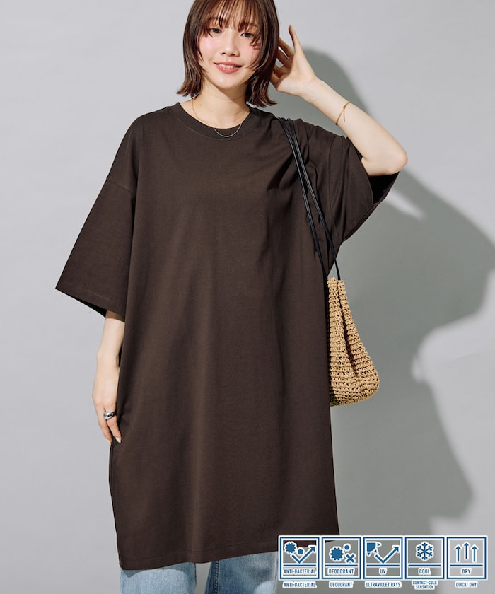 <接触冷感・吸水速乾・UVカット・抗菌・防臭>STORATECH(ストラテック) ビッグ Tシャツ 半袖 ミニワンピース【限定展開】