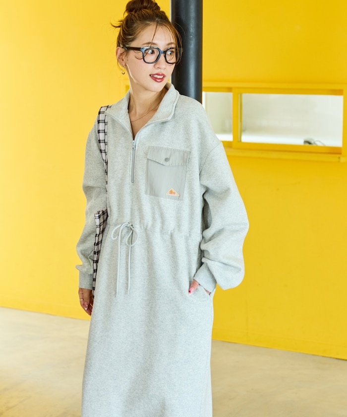別注 裏起毛 ハーフジップ ウエスト リボン ワンピース【限定展開】