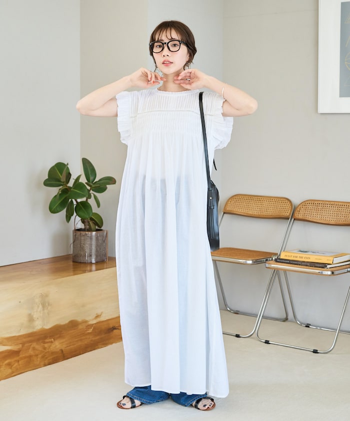 インド ピンタック フリル ノースリーブ ワンピース【限定展開】