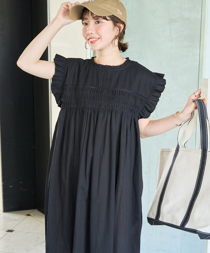 インド ピンタック フリル ノースリーブ ワンピース【限定展開】