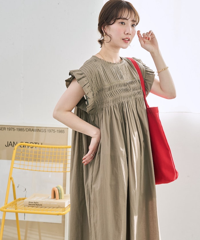 インド ピンタック フリル ノースリーブ ワンピース【限定展開】