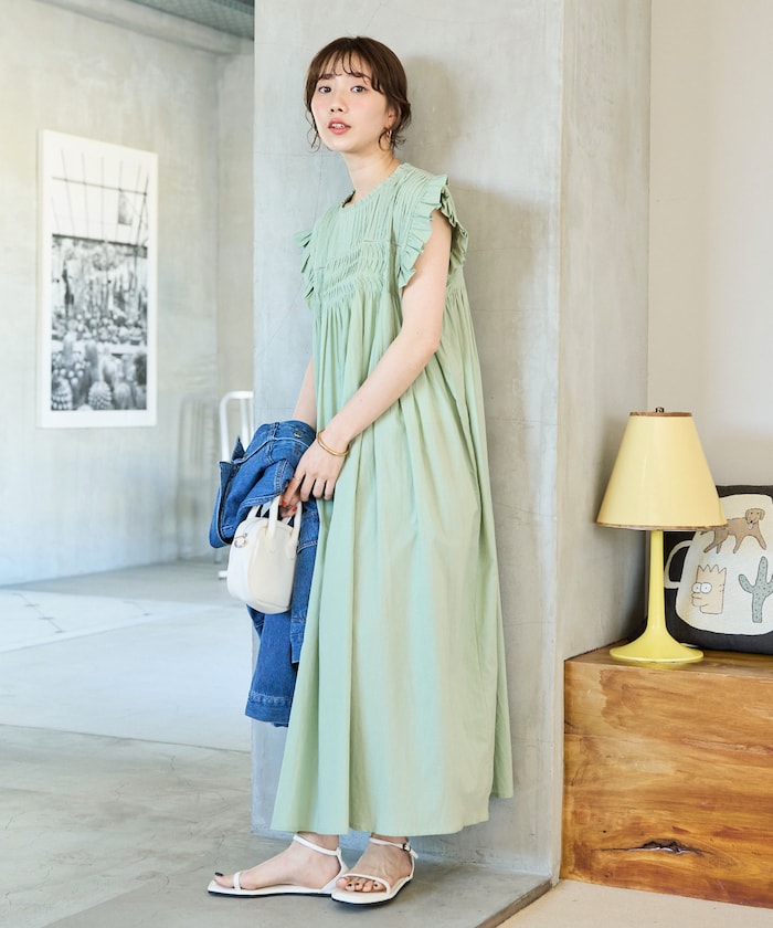 インド ピンタック フリル ノースリーブ ワンピース【限定展開】