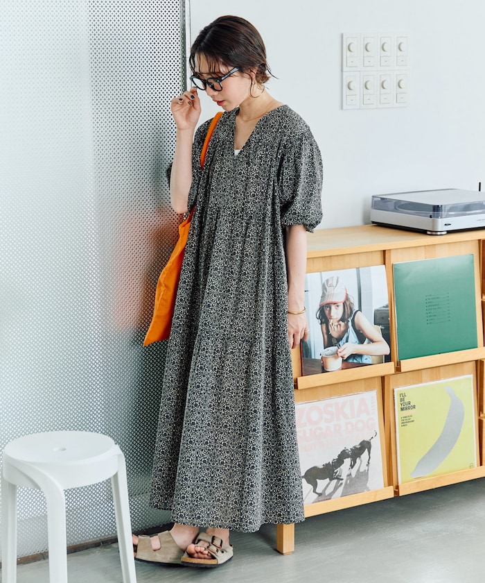 インド2トーン花柄半袖スキッパーワンピース【限定展開】