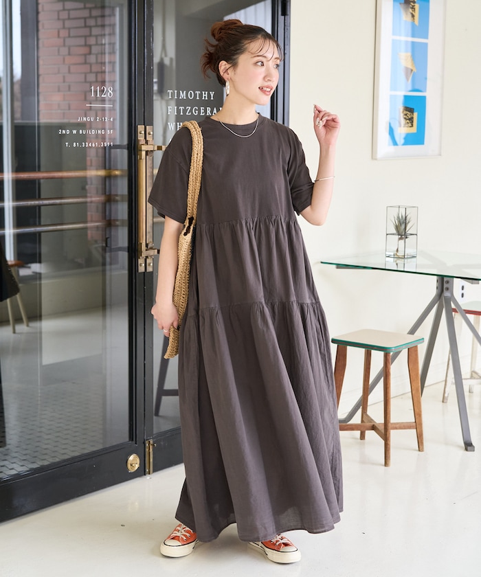 ピグメント加工ティアード切り替えワンピース【限定展開】