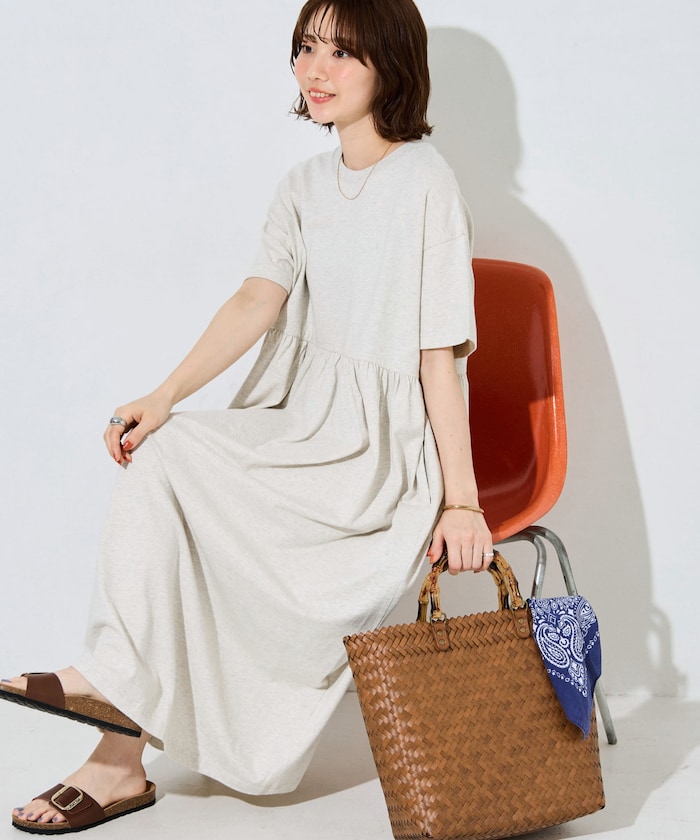 ウエストギャザー 切り替え 半袖 ワンピース【限定展開】