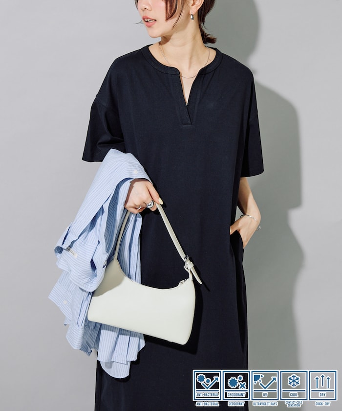 <接触冷感・吸水速乾・UVカット・抗菌・防臭>STORATECH(ストラテック) キーネック ワンピース【限定展開】