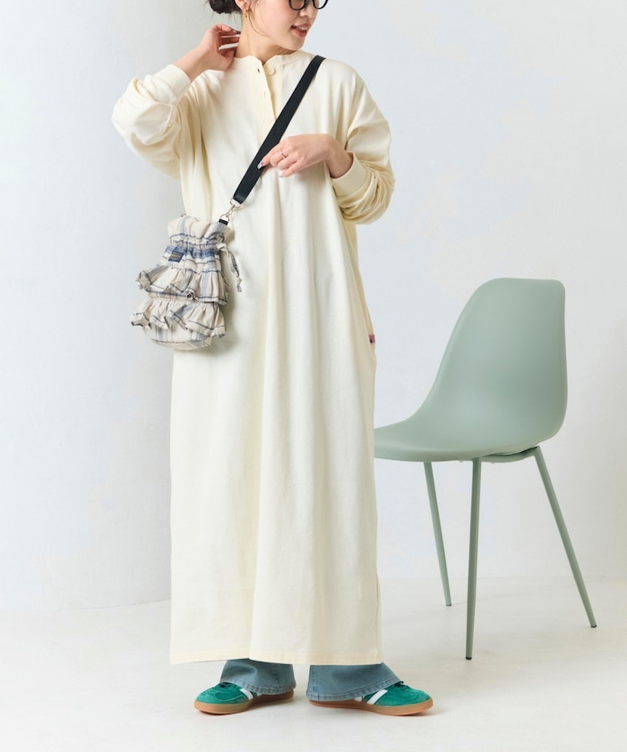 FREAK'S STORE/USAコットン ヘンリーネック ロングスリーブ ワンピース