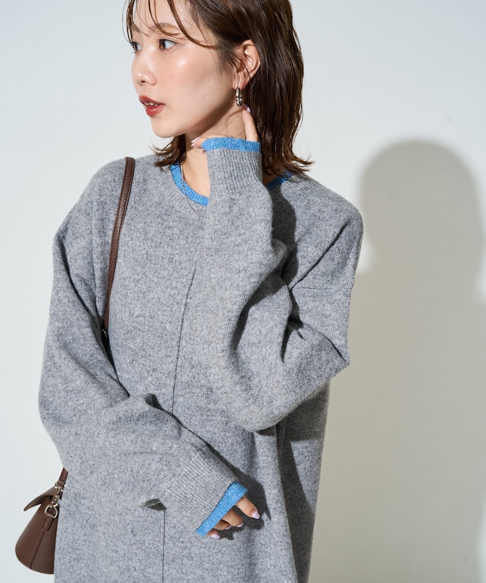 配色 レイヤード ニット ワンピース【限定展開】